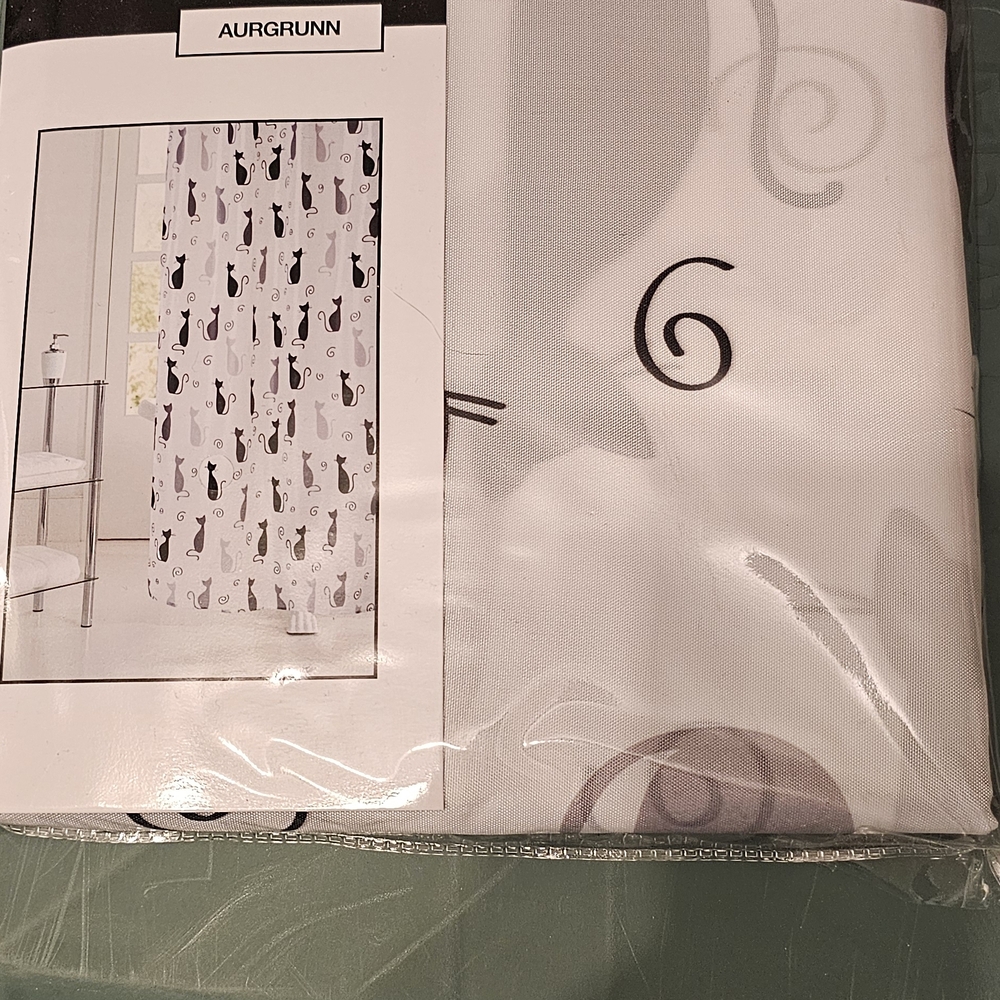 Cat Pattern Shower Curtain - Black and White